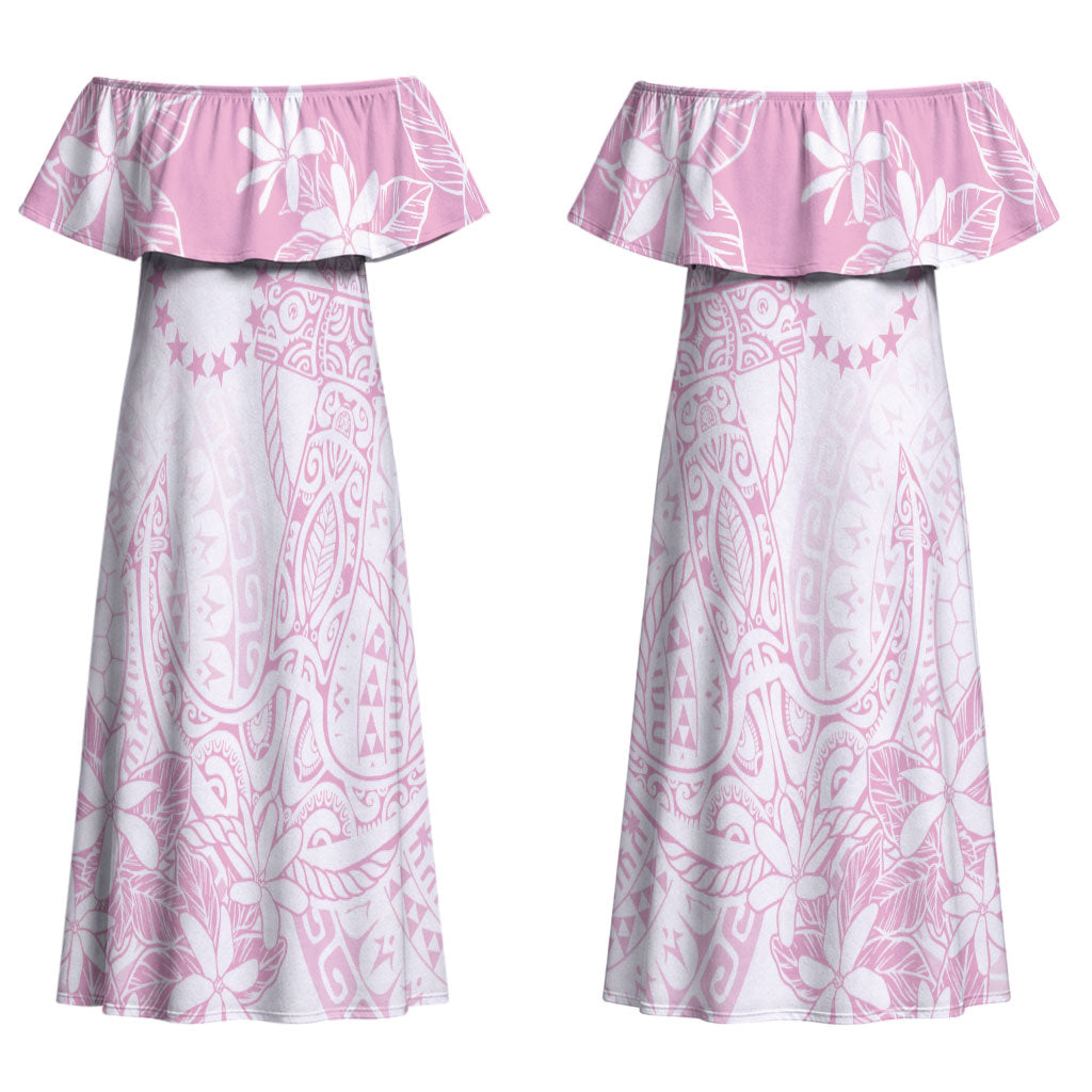 Candy Pink Kuki Airani Tapakau Couples Matching Off Shoulder Maxi Dress and Long Sleeve Button Shirt Tribal Anchor Mix Tiare LT7 - Polynesian Pride