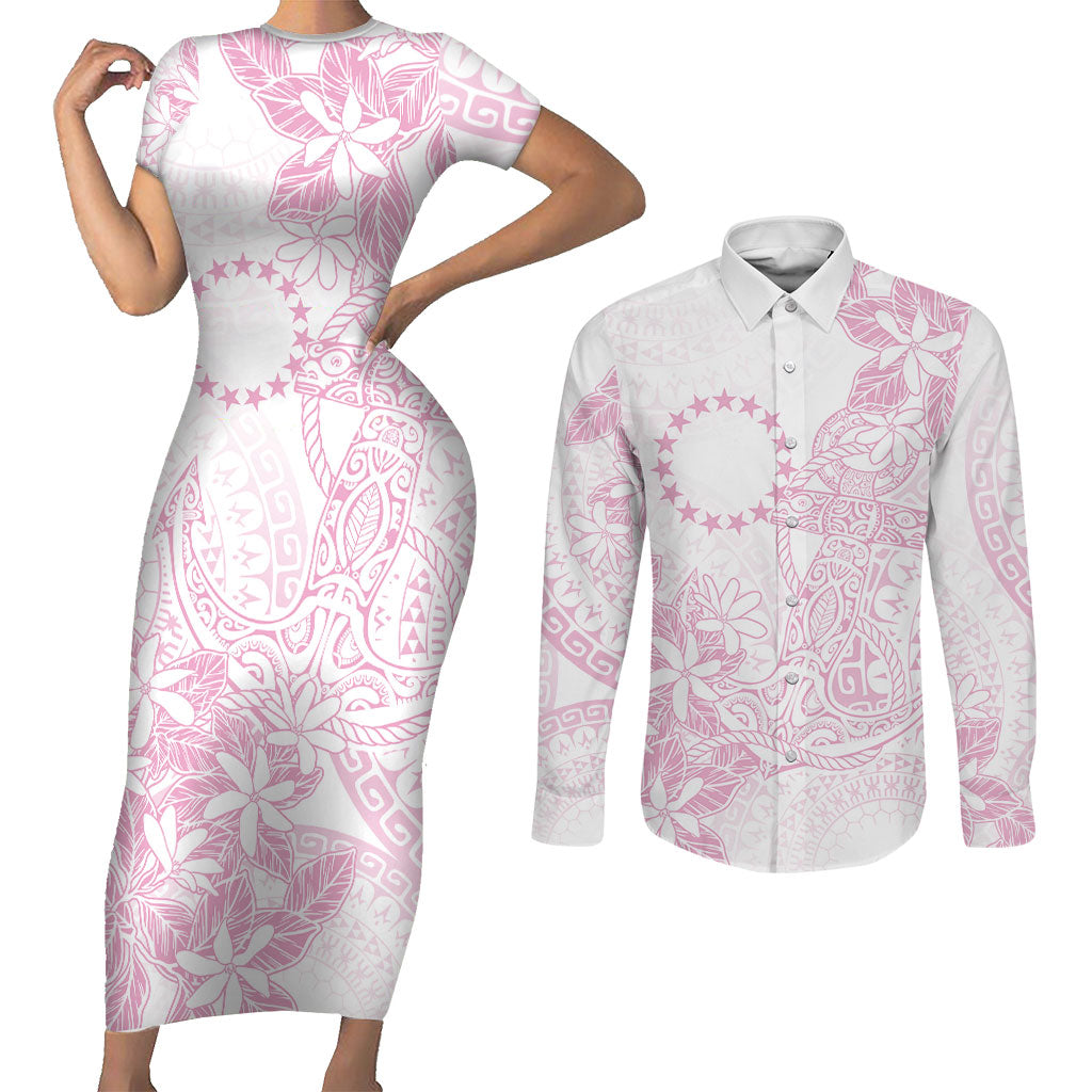 Candy Pink Kuki Airani Tapakau Couples Matching Short Sleeve Bodycon Dress and Long Sleeve Button Shirt Tribal Anchor Mix Tiare LT7 Candy Pink - Polynesian Pride