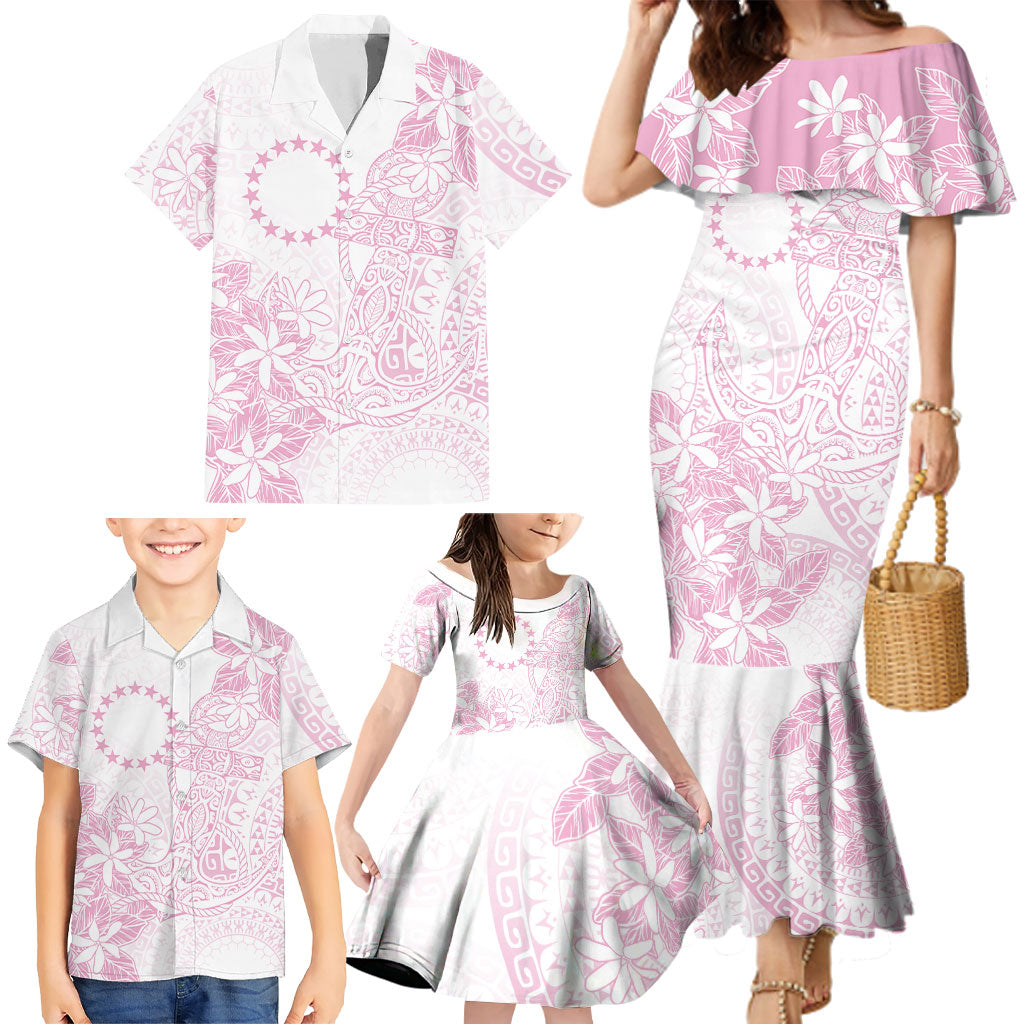 Candy Pink Kuki Airani Tapakau Family Matching Mermaid Dress and Hawaiian Shirt Tribal Anchor Mix Tiare LT7 - Polynesian Pride