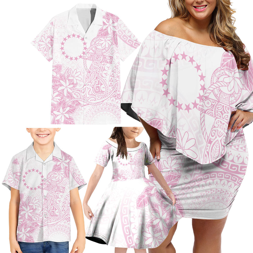 Candy Pink Kuki Airani Tapakau Family Matching Off Shoulder Short Dress and Hawaiian Shirt Tribal Anchor Mix Tiare LT7 - Polynesian Pride