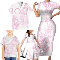 Candy Pink Kuki Airani Tapakau Family Matching Short Sleeve Bodycon Dress and Hawaiian Shirt Tribal Anchor Mix Tiare LT7 - Polynesian Pride
