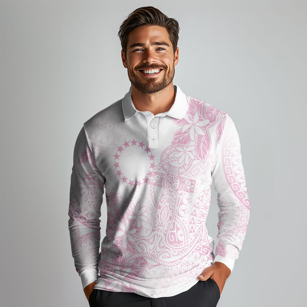 Candy Pink Kuki Airani Tapakau Long Sleeve Polo Shirt Tribal Anchor Mix Tiare