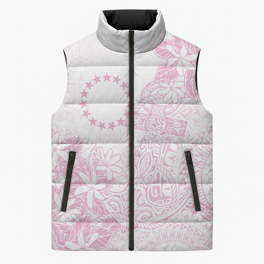 Candy Pink Kuki Airani Tapakau Sleeveless Puffer Jacket Tribal Anchor Mix Tiare