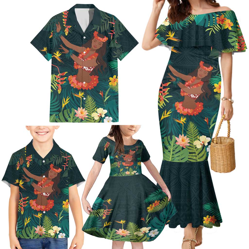 Hawaii Hula Girl Vintage Family Matching Mermaid Dress and Hawaiian Shirt Tropical Forest LT7 - Polynesian Pride
