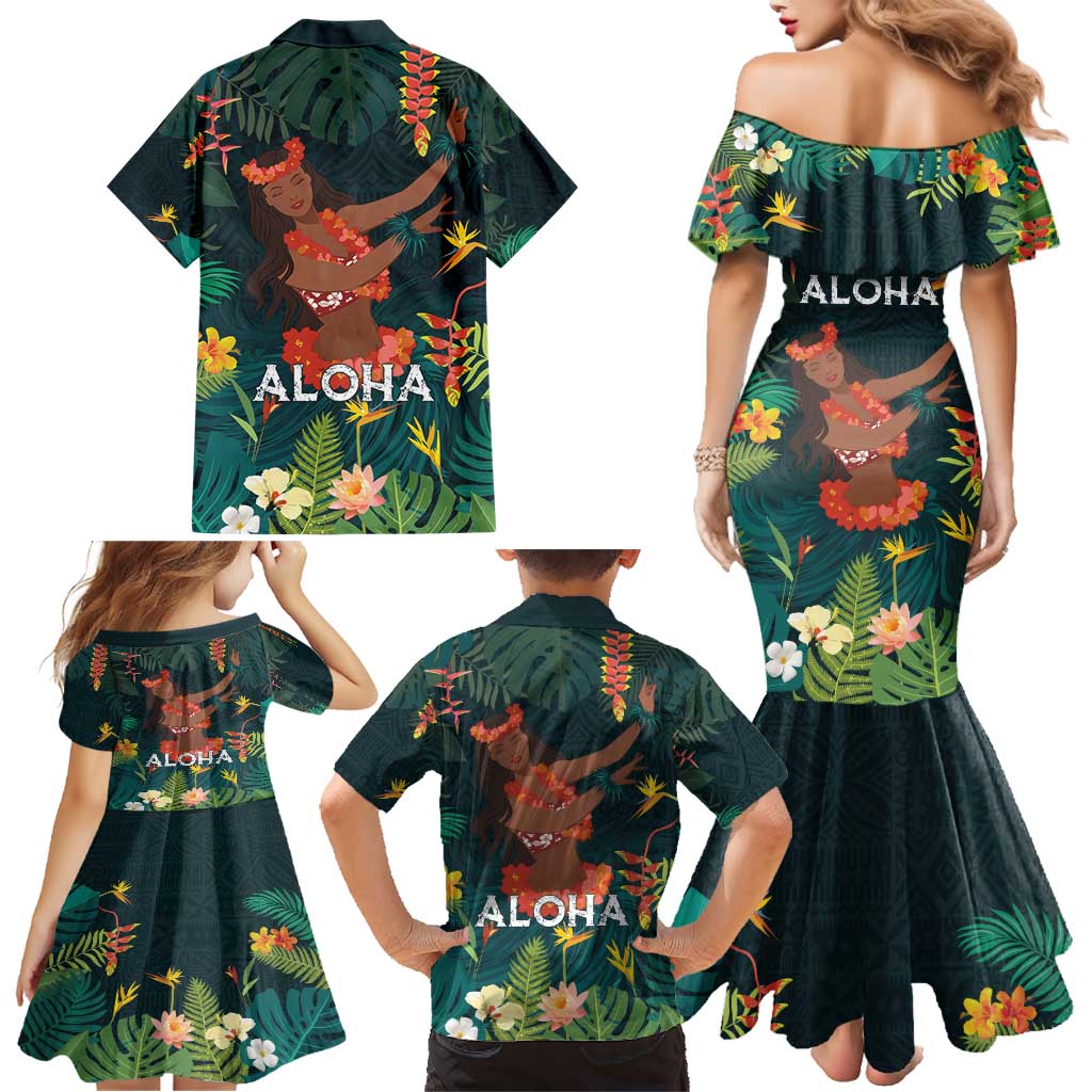 Hawaii Hula Girl Vintage Family Matching Mermaid Dress and Hawaiian Shirt Tropical Forest LT7 - Polynesian Pride