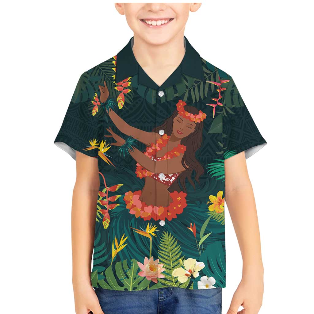 Hawaii Hula Girl Vintage Family Matching Mermaid Dress and Hawaiian Shirt Tropical Forest LT7 Son's Shirt Colorful - Polynesian Pride