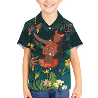 Hawaii Hula Girl Vintage Family Matching Off The Shoulder Long Sleeve Dress and Hawaiian Shirt Tropical Forest LT7 Son's Shirt Colorful - Polynesian Pride