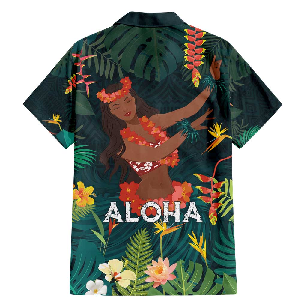 Hawaii Hula Girl Vintage Family Matching Off Shoulder Maxi Dress and Hawaiian Shirt Tropical Forest LT7 - Polynesian Pride