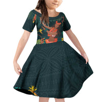 Hawaii Hula Girl Vintage Family Matching Off Shoulder Short Dress and Hawaiian Shirt Tropical Forest LT7 Daughter's Dress Colorful - Polynesian Pride