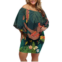 Hawaii Hula Girl Vintage Family Matching Off Shoulder Short Dress and Hawaiian Shirt Tropical Forest LT7 Mom's Dress Colorful - Polynesian Pride