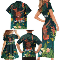 Hawaii Hula Girl Vintage Family Matching Short Sleeve Bodycon Dress and Hawaiian Shirt Tropical Forest LT7 - Polynesian Pride