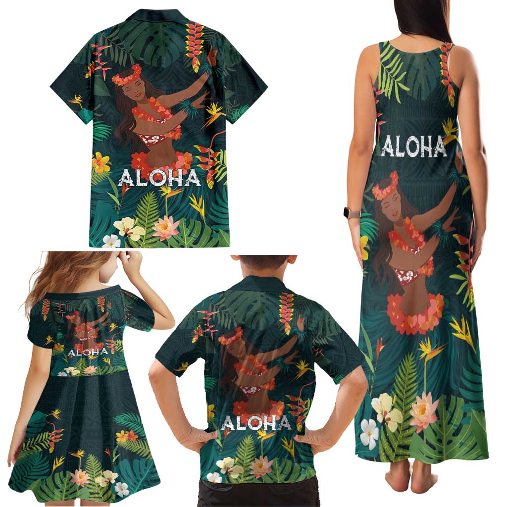 Hawaii Hula Girl Vintage Family Matching Tank Maxi Dress and Hawaiian Shirt Tropical Forest LT7 - Polynesian Pride