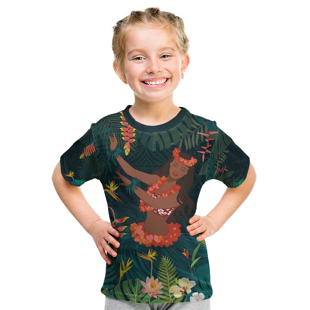 Hawaii Hula Girl Vintage Kid T Shirt Tropical Forest