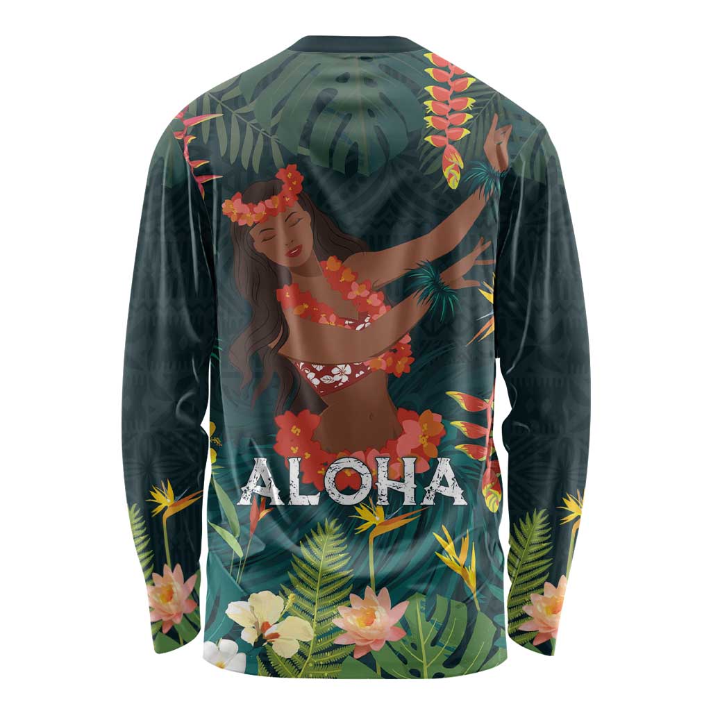 Hawaii Hula Girl Vintage Long Sleeve Shirt Tropical Forest LT7 - Polynesian Pride