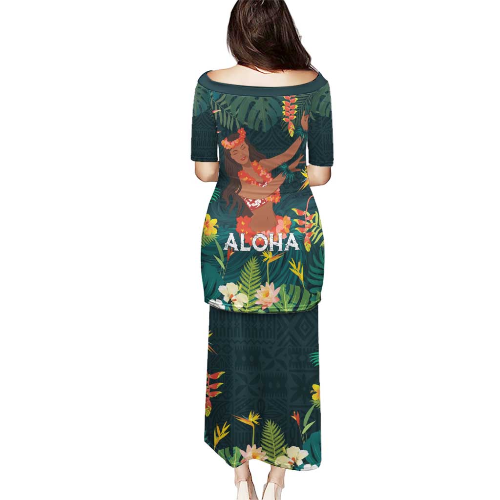 Hawaii Hula Girl Vintage Puletasi Tropical Forest