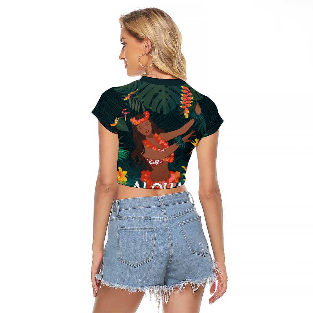 Hawaii Hula Girl Vintage Raglan Cropped T Shirt Tropical Forest