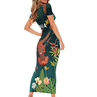 Hawaii Hula Girl Vintage Short Sleeve Bodycon Dress Tropical Forest
