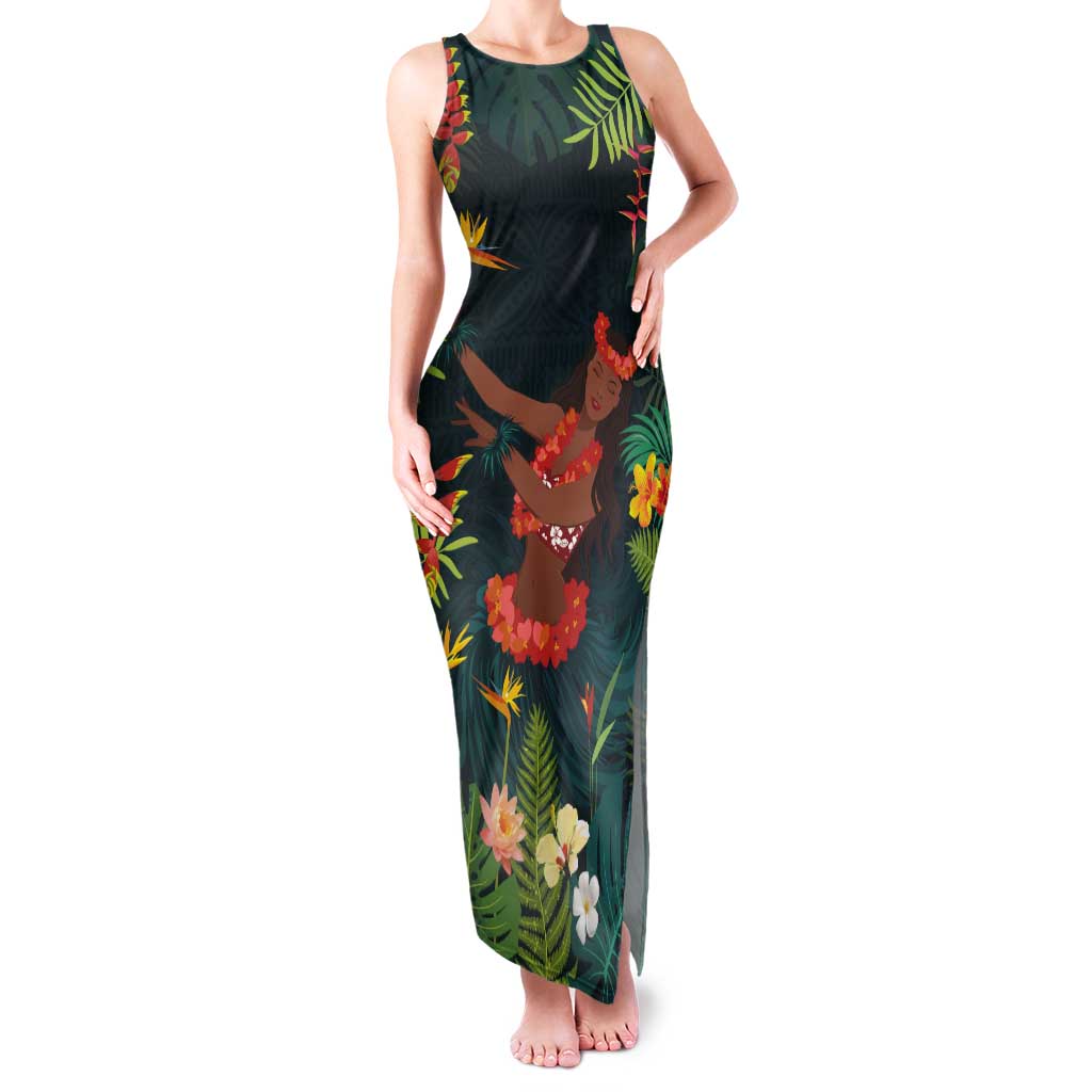 Hawaii Hula Girl Vintage Tank Maxi Dress Tropical Forest LT7 Women Colorful - Polynesian Pride