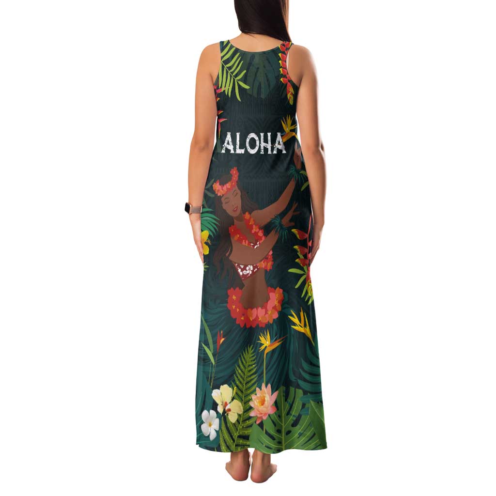 Hawaii Hula Girl Vintage Tank Maxi Dress Tropical Forest LT7 - Polynesian Pride