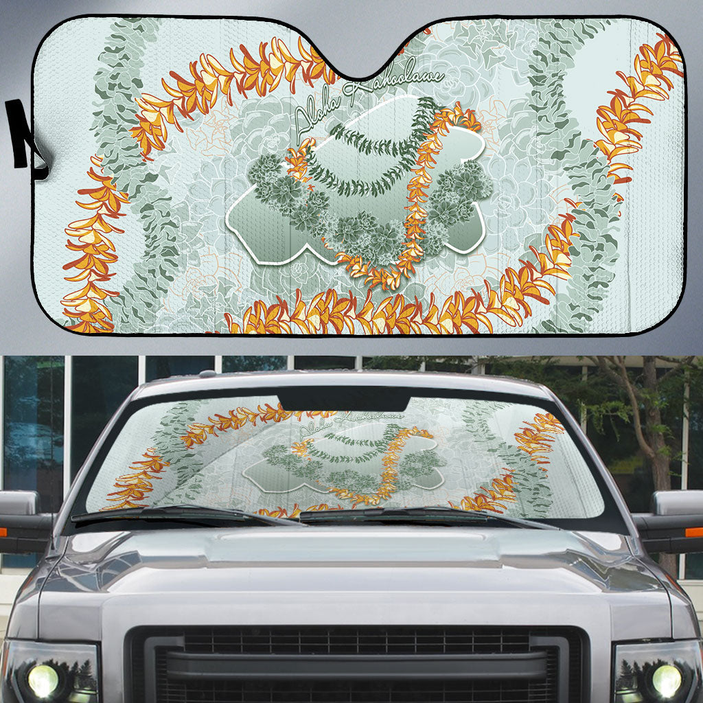 Hawaii Kaho'olawe Island Flowers Lei Auto Sun Shade Silver Hinahina Kū Kahakai LT7 Silver - Polynesian Pride