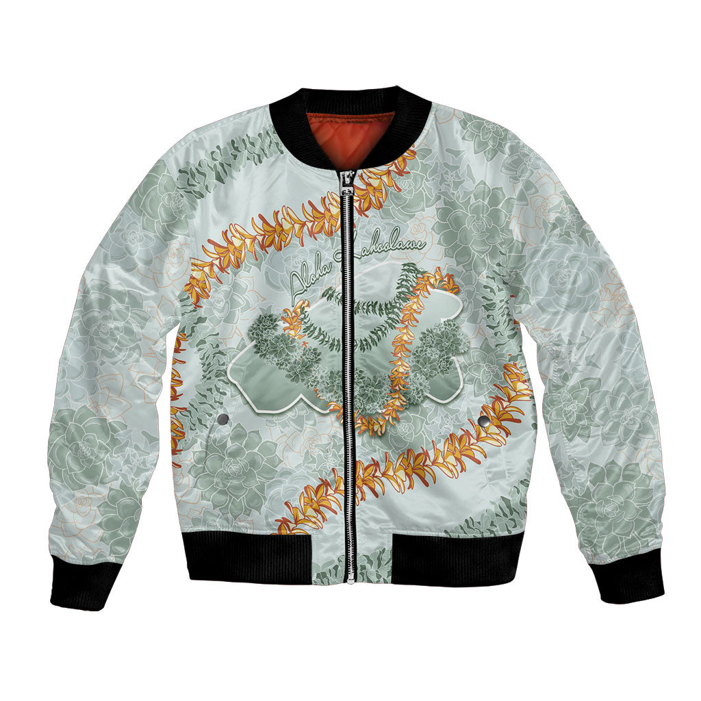 Hawaii Kaho'olawe Island Flowers Lei Bomber Jacket Silver Hinahina Kū Kahakai
