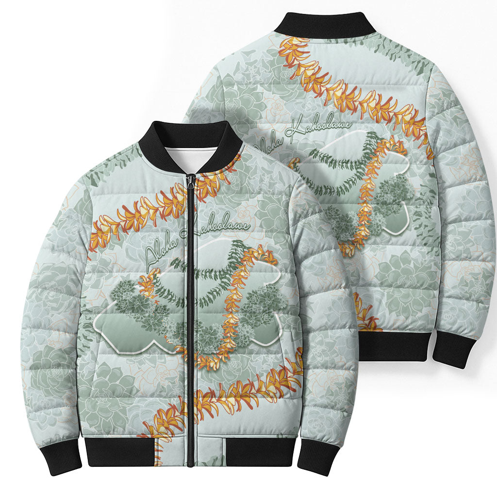 Hawaii Kaho'olawe Island Flowers Lei Bomber Puffer Jacket Silver Hinahina Kū Kahakai