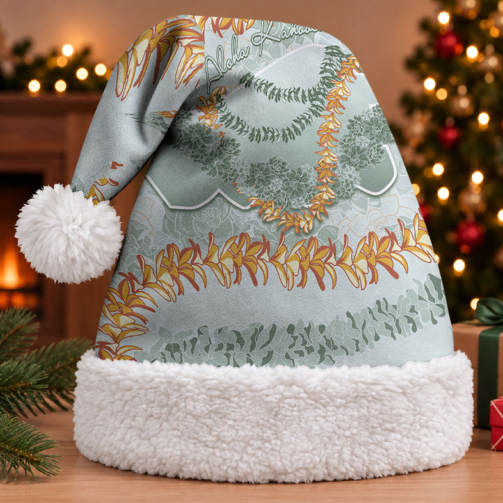 Hawaii Kaho'olawe Island Flowers Lei Christmas Santa Hat Silver Hinahina Kū Kahakai