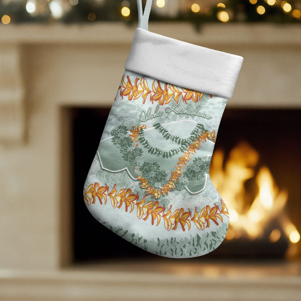 Hawaii Kaho'olawe Island Flowers Lei Christmas Stocking Silver Hinahina Kū Kahakai