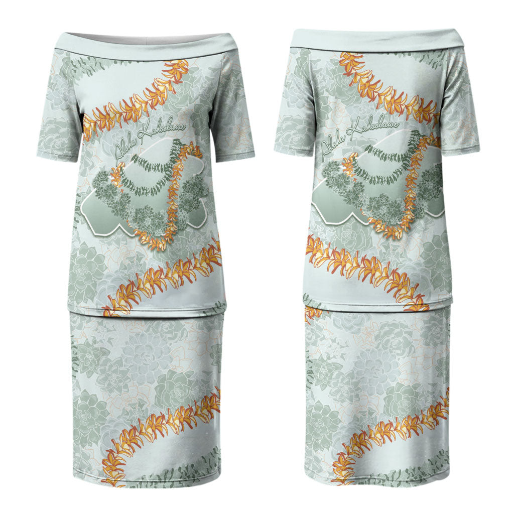 Hawaii Kaho'olawe Island Flowers Lei Couples Matching Puletasi and Hawaiian Shirt Silver Hinahina Kū Kahakai