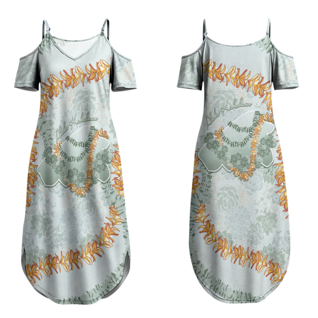 Hawaii Kaho'olawe Island Flowers Lei Couples Matching Summer Maxi Dress and Hawaiian Shirt Silver Hinahina Kū Kahakai