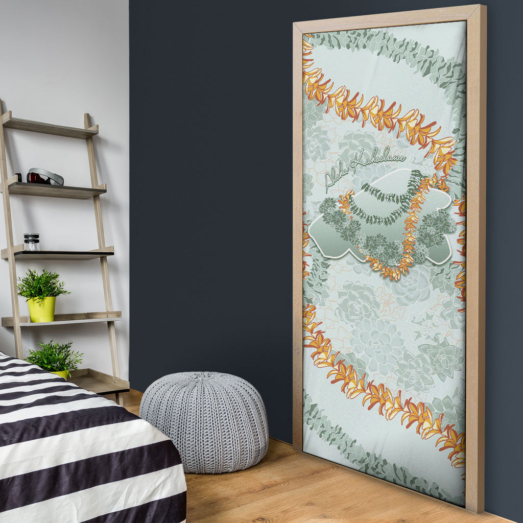 Hawaii Kaho'olawe Island Flowers Lei Door Cover Silver Hinahina Kū Kahakai