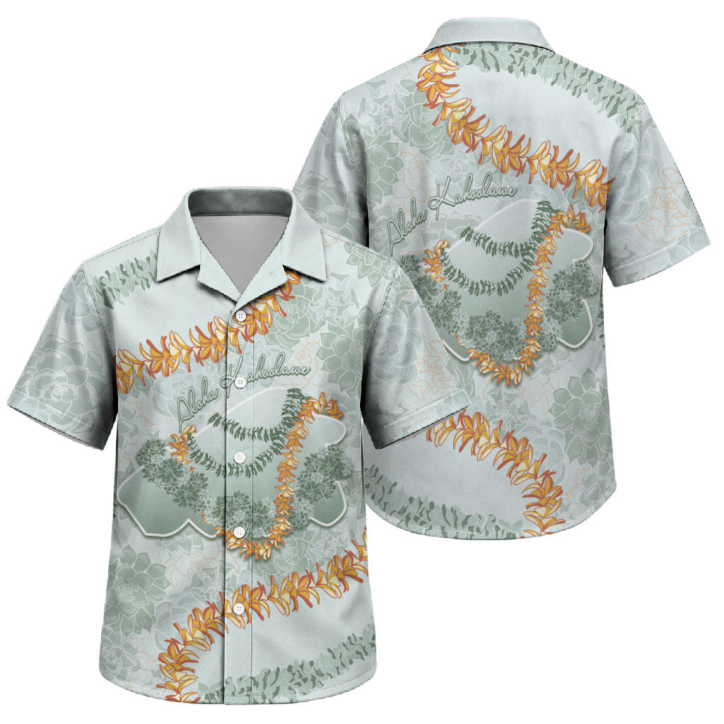 Hawaii Kaho'olawe Island Flowers Lei Family Matching Off Shoulder Short Dress and Hawaiian Shirt Silver Hinahina Kū Kahakai