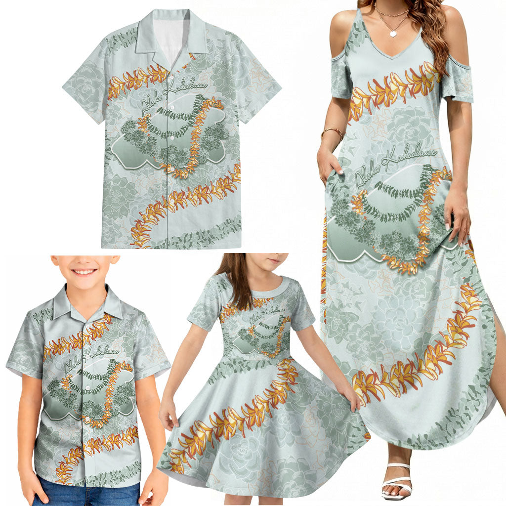 Hawaii Kaho'olawe Island Flowers Lei Family Matching Summer Maxi Dress and Hawaiian Shirt Silver Hinahina Kū Kahakai LT7 - Polynesian Pride
