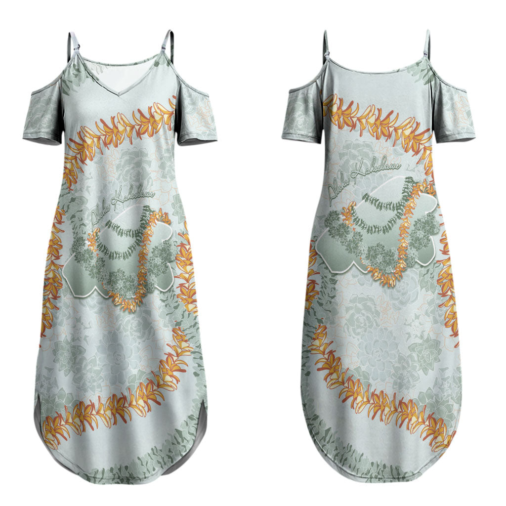 Hawaii Kaho'olawe Island Flowers Lei Family Matching Summer Maxi Dress and Hawaiian Shirt Silver Hinahina Kū Kahakai