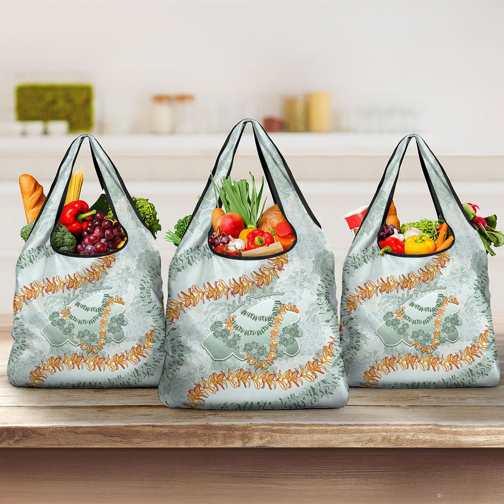 Hawaii Kaho'olawe Island Flowers Lei Grocery Bag Silver Hinahina Kū Kahakai