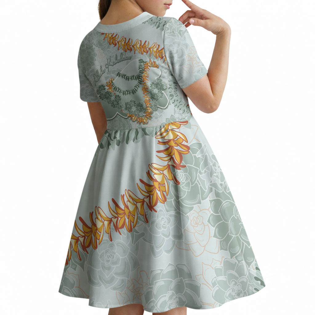Hawaii Kaho'olawe Island Flowers Lei Kid Short Sleeve Dress Silver Hinahina Kū Kahakai