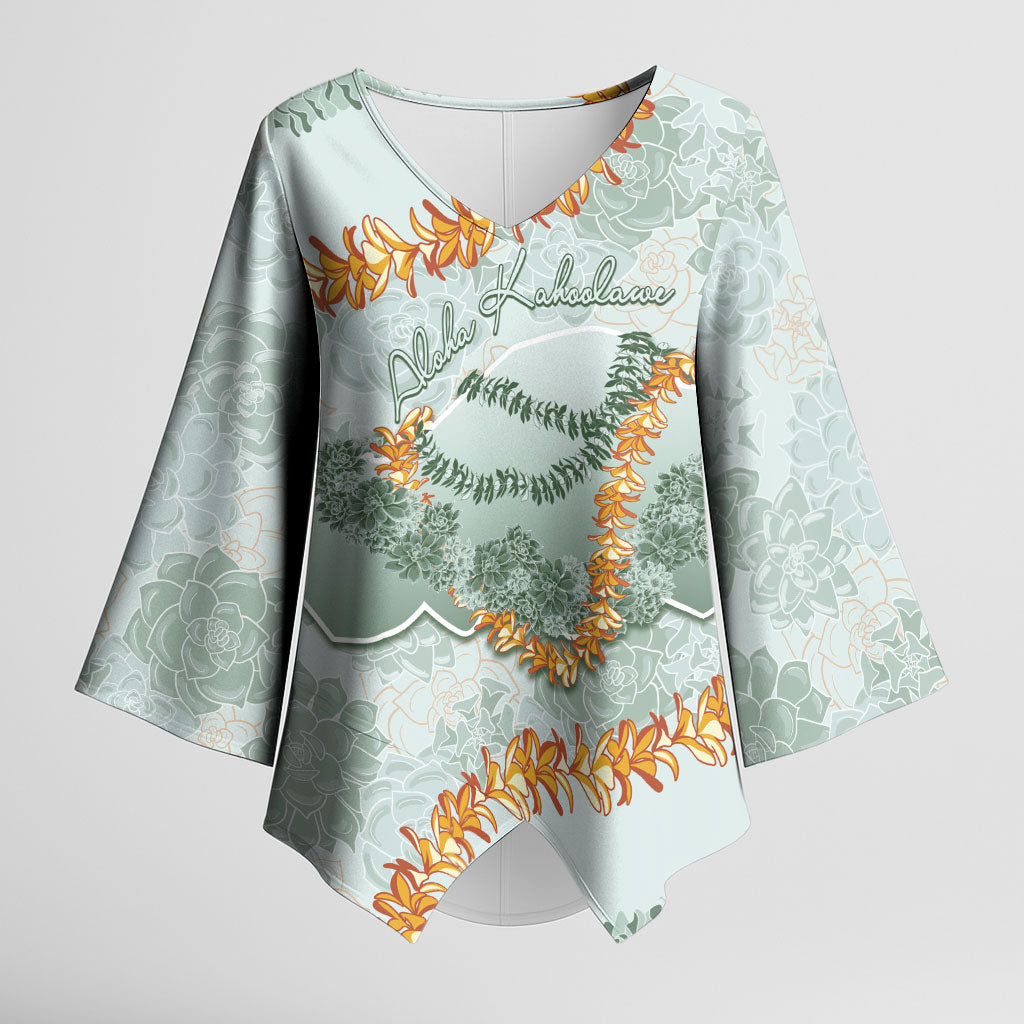 Hawaii Kaho'olawe Island Flowers Lei Kimono Sleeve Blouse Silver Hinahina Kū Kahakai