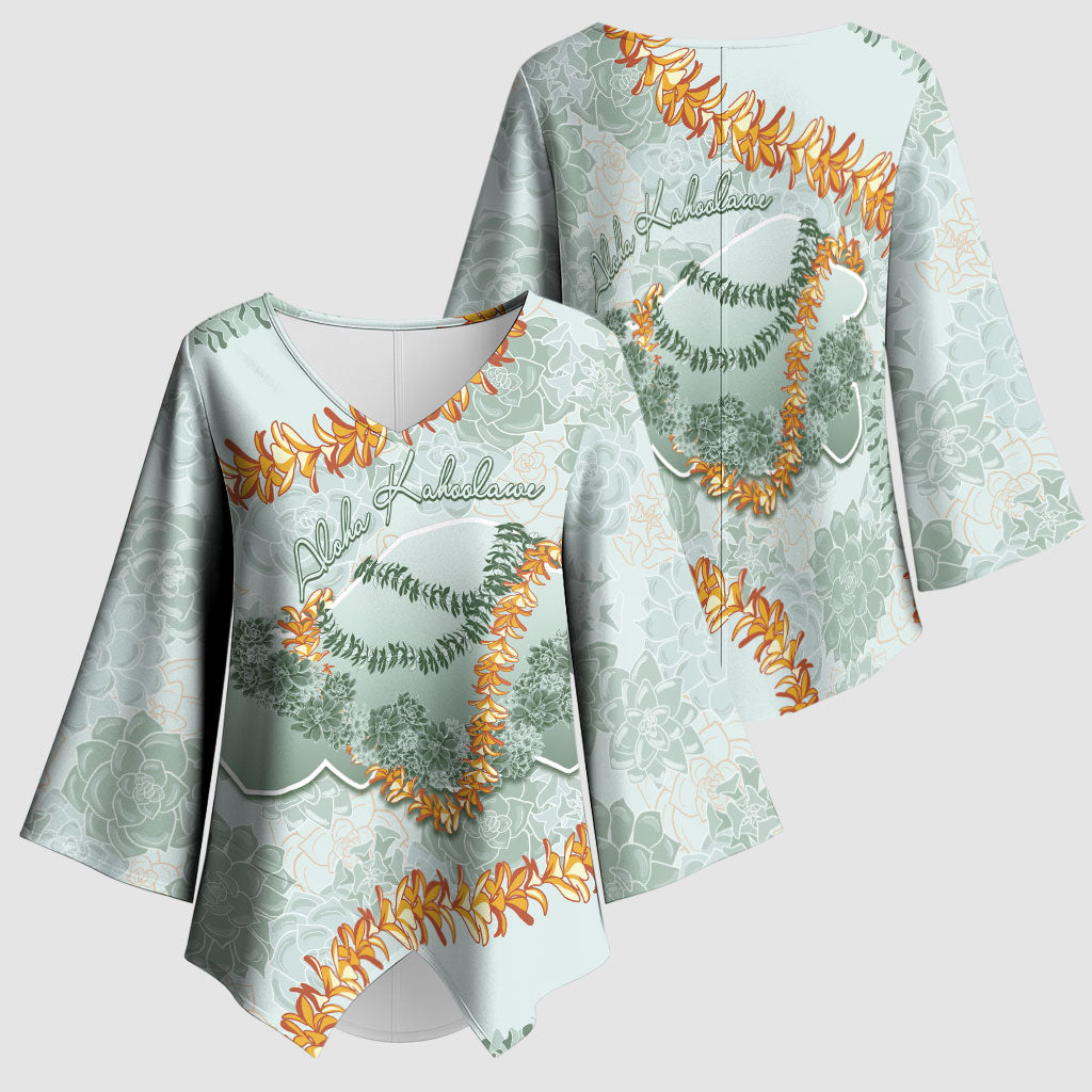 Hawaii Kaho'olawe Island Flowers Lei Kimono Sleeve Blouse Silver Hinahina Kū Kahakai