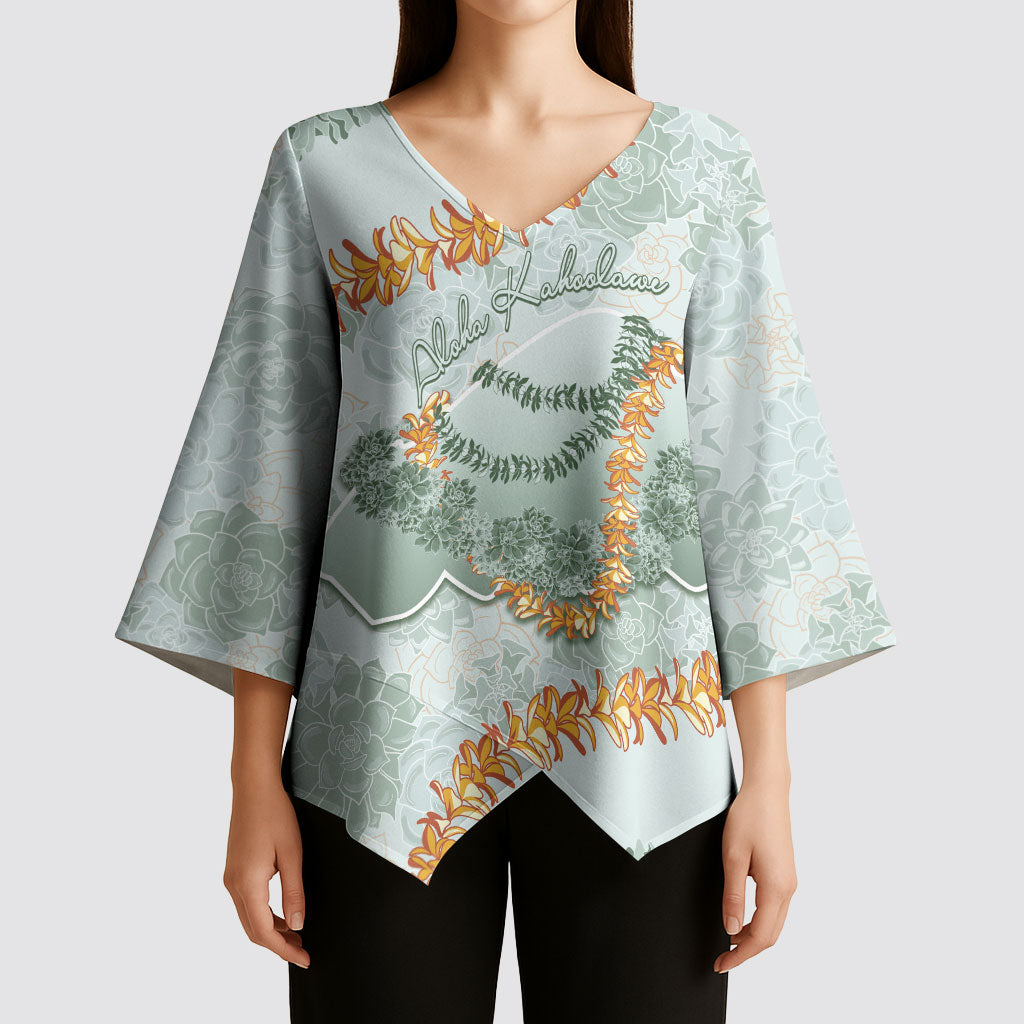 Hawaii Kaho'olawe Island Flowers Lei Kimono Sleeve Blouse Silver Hinahina Kū Kahakai