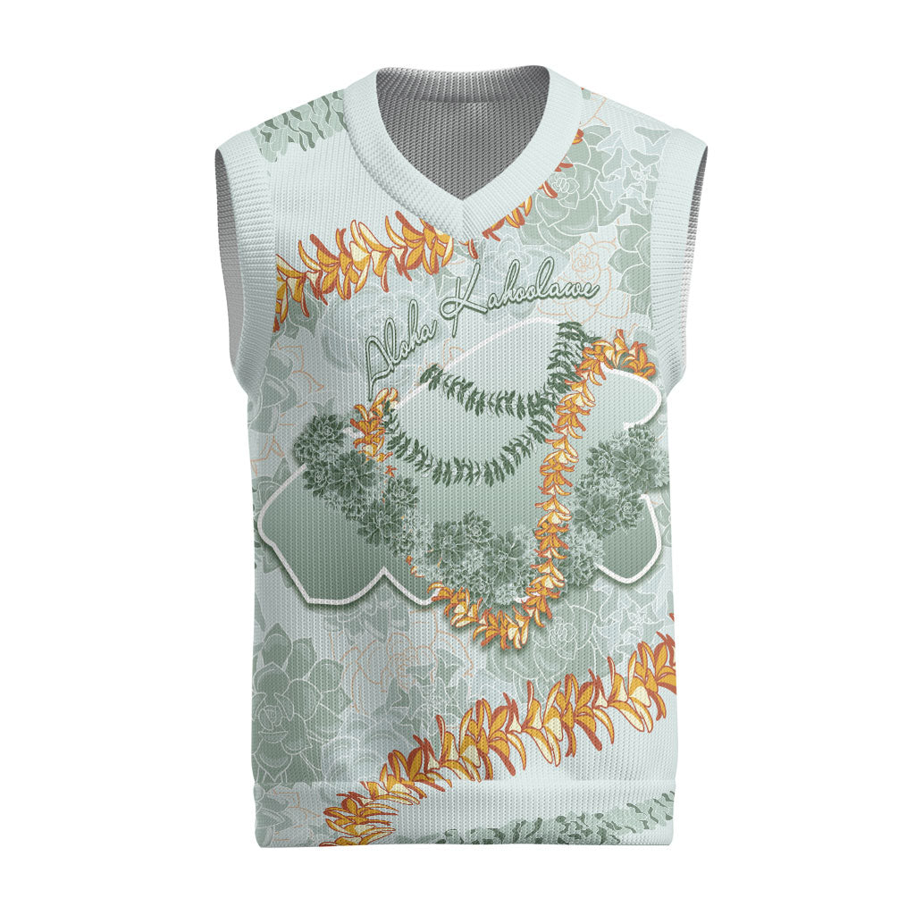 Hawaii Kaho'olawe Island Flowers Lei Christmas Knitted V-Neck Vest Silver Hinahina Kū Kahakai