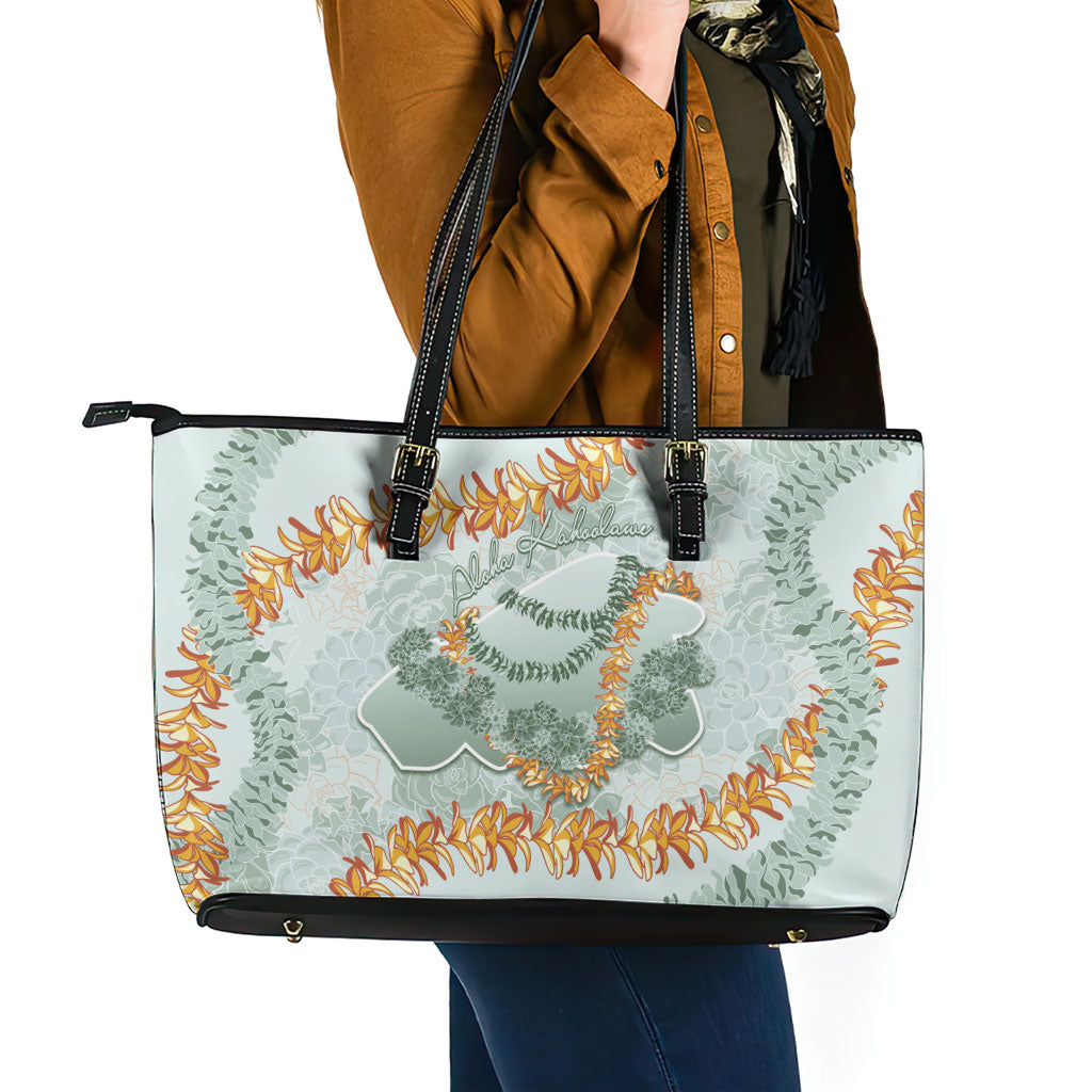 Hawaii Kaho'olawe Island Flowers Lei Leather Tote Bag Silver Hinahina Kū Kahakai