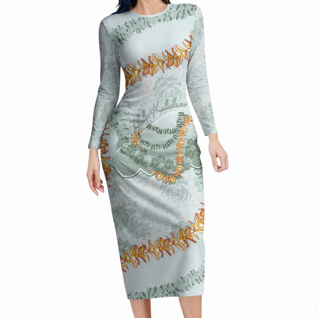 Hawaii Kaho'olawe Island Flowers Lei Long Sleeve Bodycon Dress Silver Hinahina Kū Kahakai