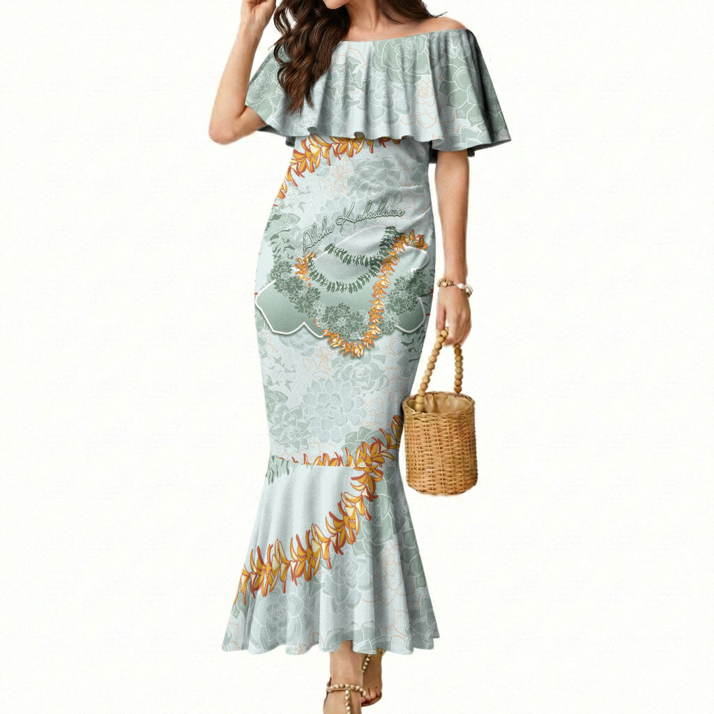 Hawaii Kaho'olawe Island Flowers Lei Mermaid Dress Silver Hinahina Kū Kahakai