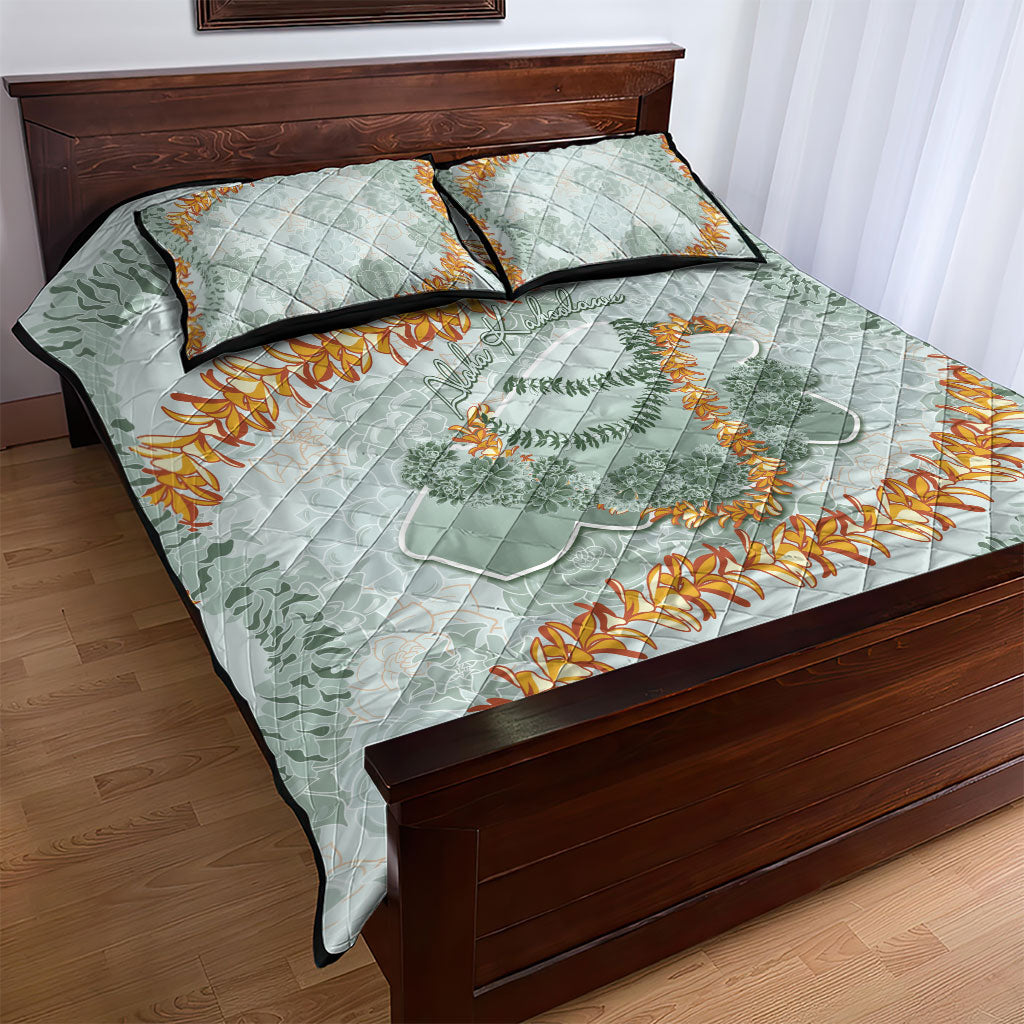 Hawaii Kaho'olawe Island Flowers Lei Quilt Bed Set Silver Hinahina Kū Kahakai