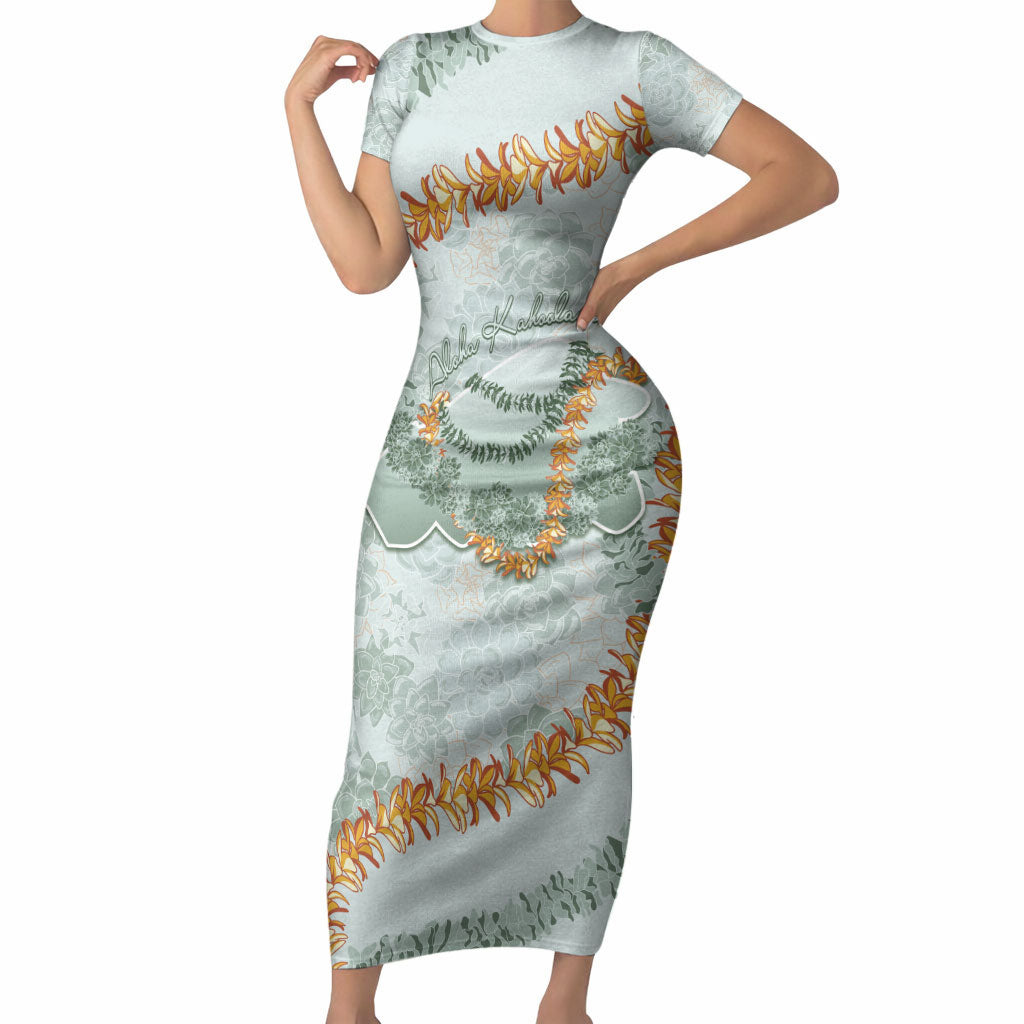 Hawaii Kaho'olawe Island Flowers Lei Short Sleeve Bodycon Dress Silver Hinahina Kū Kahakai