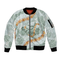 Hawaii Kaho'olawe Island Flowers Lei Sleeve Zip Bomber Jacket Silver Hinahina Kū Kahakai