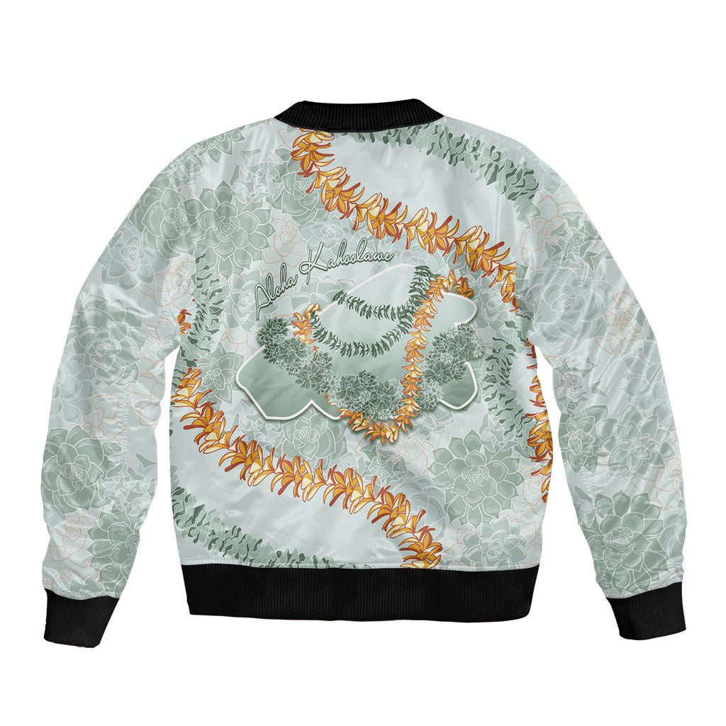 Hawaii Kaho'olawe Island Flowers Lei Sleeve Zip Bomber Jacket Silver Hinahina Kū Kahakai