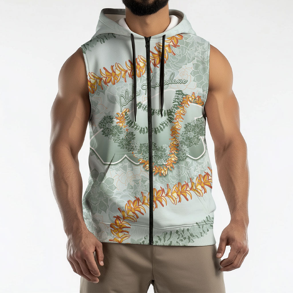 Hawaii Kaho'olawe Island Flowers Lei Sleeveless Zip Hoodie Silver Hinahina Kū Kahakai