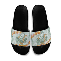 Hawaii Kaho'olawe Island Flowers Lei Slide Sandals Silver Hinahina Kū Kahakai