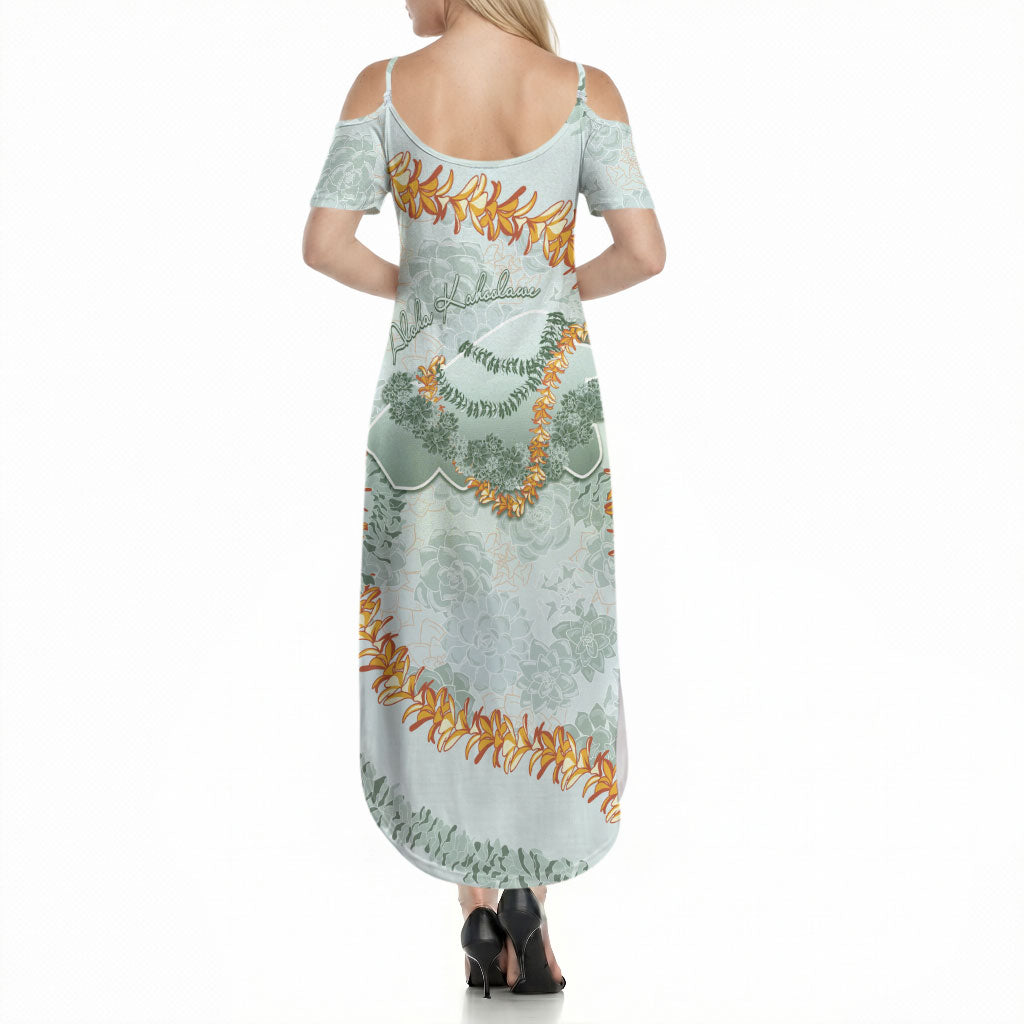 Hawaii Kaho'olawe Island Flowers Lei Summer Maxi Dress Silver Hinahina Kū Kahakai